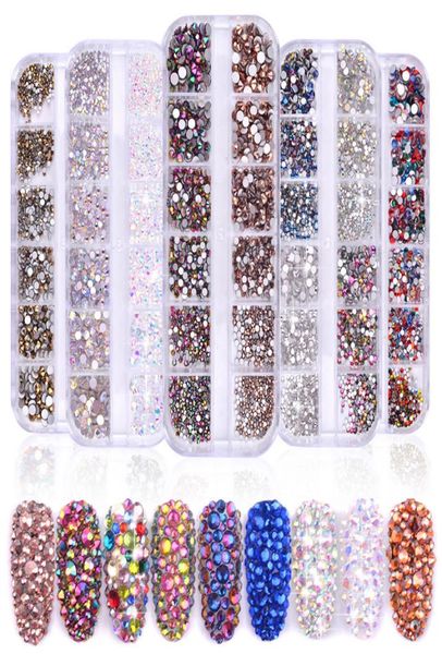 

2 colors 12 grid 1440pcs ab crystal flat back rhinestone diamond gem 3d glitter nail art decoration for nails accessories7019398, Silver;gold