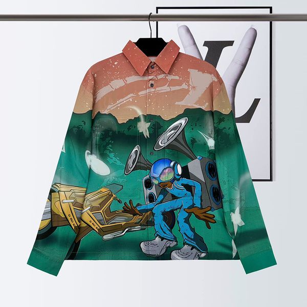 

designer shirt alien print shirt long sleeve luxury fashion t-shirt breathable lapel, White;black