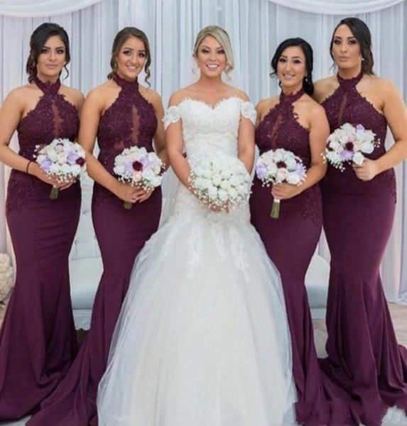 

burgundy lace halter bridesmaid dresses keyhole sheer neck custom made mermaid wedding guest gowns vestido gadern9419104, White;pink