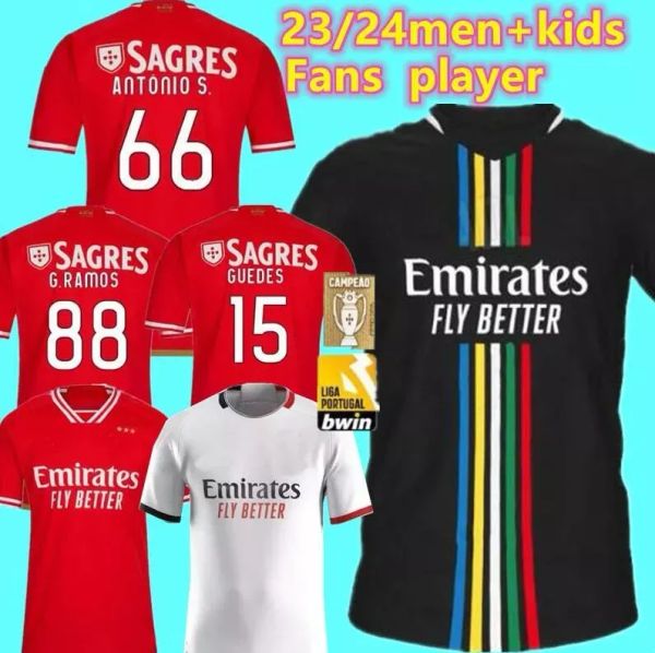 

23 24 fans player version soccer jerseys seferovic waldschmidt pizzi rafa g.ramos 2023 2024 home away men kids kit football shirts otamendi, Black;yellow
