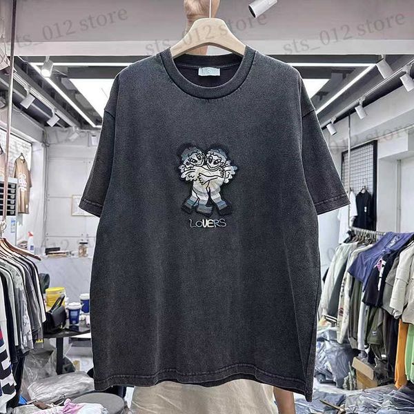 

men's t-shirts men's women's lee fog t-shirt american high street vintage crewneck short sleeve t shirt loose tee t230705, White;black