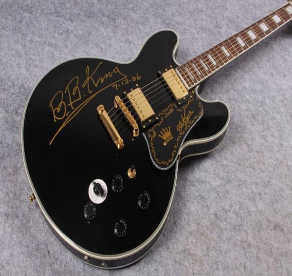 

custom 80th anniversary bbking lucille matte black hollow jazz electric guitar double output 5 speed switch gold hardware7387324