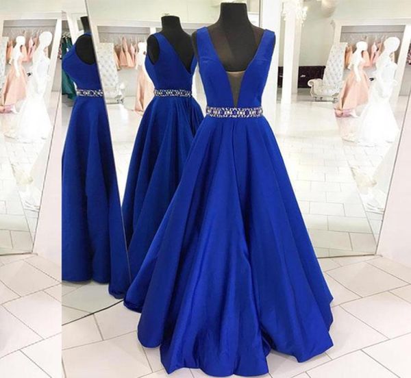 

stunning aline blue evening dress deep v neck open back zipper up custom made prom gowns formal dresses crystals beaded wais3532755, Black;red
