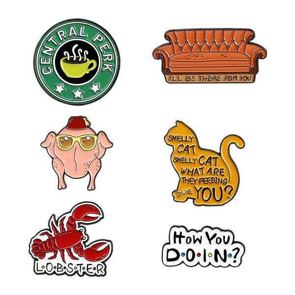 

creative american drama enamel cartoon brooches old friends cute lobster sofa cat type collar badge brooches hat backpack clothes brooches p, Gray