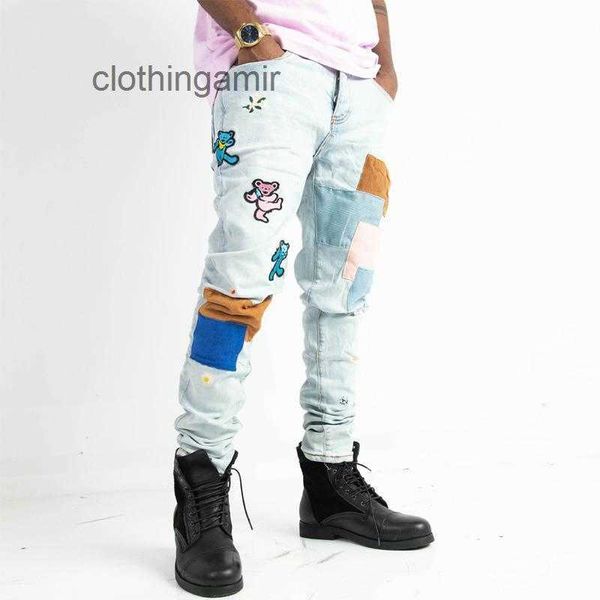 

designer amirs 2022 jeans off bear embroidery patch cloth wash water blue slim beggar pants manlnpc