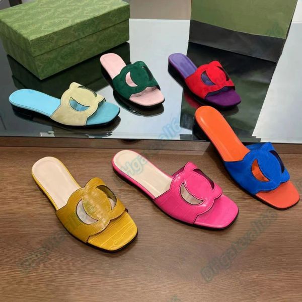 

luxury slide designer woman slipper for man outside interlocking g flat cut-out summer comfort flat shoe beach lady rubber sole flat kfi, Black