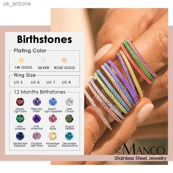 

emanco rhinestone birthstone stainless steel ring luxury jewelry gift 12 zodiac sparkling rings for women wholesale us5/6/7/8 l230620, Silver