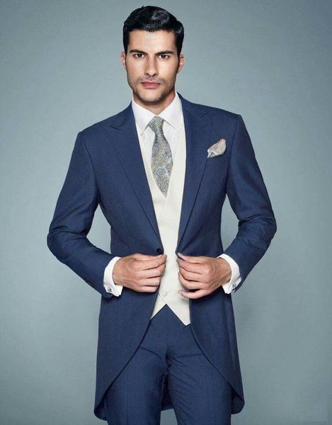 

navy blue tail coat long men suit for wedding suit men blazer jacket classic slim fit tuxedo 3 piece suit with pants vest3676659, Black;gray