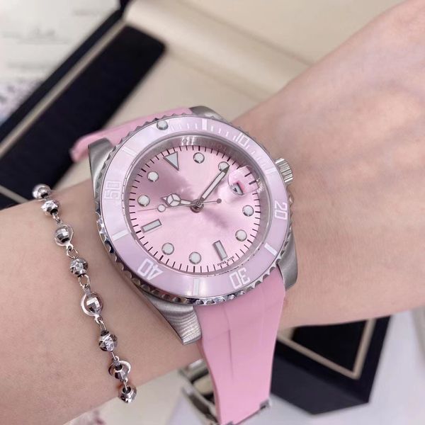 

master design automatic mechanical watches 2022 ceramic pink surface color calendar folding buckle sapphire glass star business handbag wris, Slivery;brown