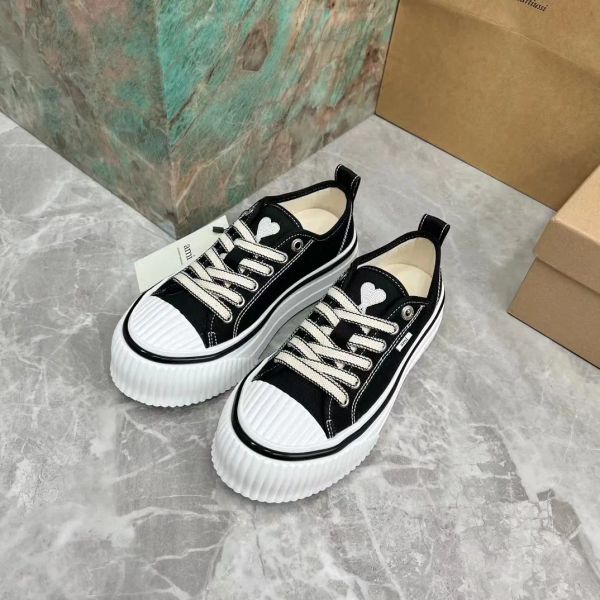 

casual shoes designer women low sneakers ami 1980 fashion canvas thick leather high-quality leisure sports shoes size 35-40, Black
