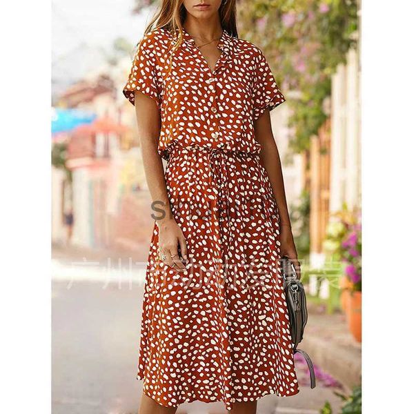 

casual dresses 2023 dress summer polka dotladies leopard print shirt dress bohemian mid-length high waist beachwear vacation summer j230705, Black;gray