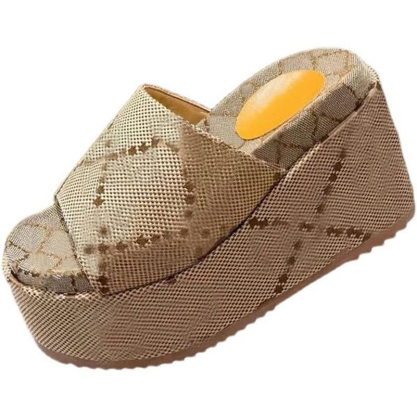 

beach slippers fashion thick bottom designer women shoes cartoon alphabet lady platform wedges sandals leather heels letter high heel slides, Black