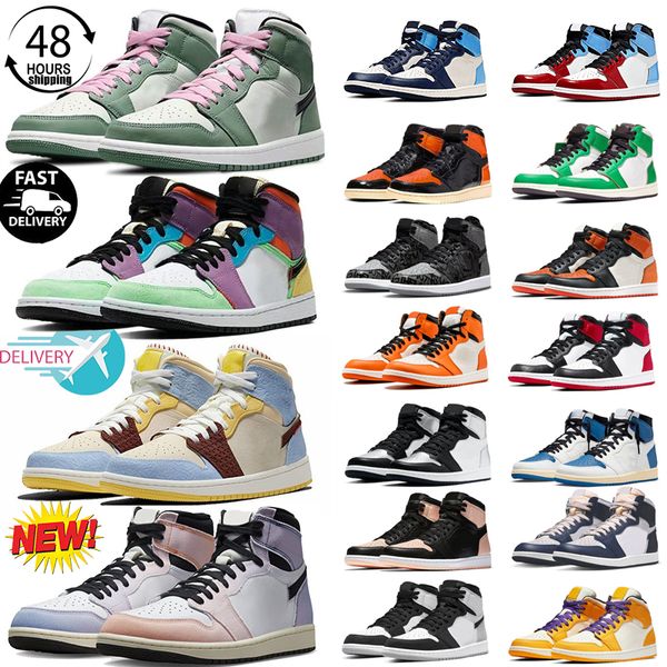 

jumpman 1 1s mens basketball shoes spider-verse bred patent starfish chicago lost found university blue dark mocha lucky green men women tra