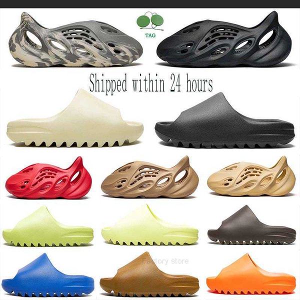 

within 24 shipped hours designer slide slippers sandals foam runner men women slides sneakers onyx ochre bone glow green pure desert sand me, Black