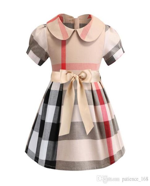 

girls plaid dress 2019 ins new styles summer girl kids cute doll collar plaid printed short sleeve kids cotton dr1185549, Red;yellow