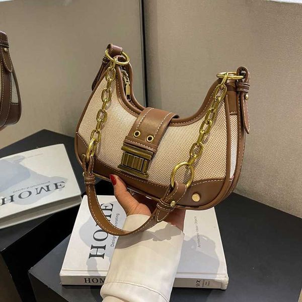 

underarm women's bag splicing method bag design women's fashion shoulder bag crescent bag color chain women's bag