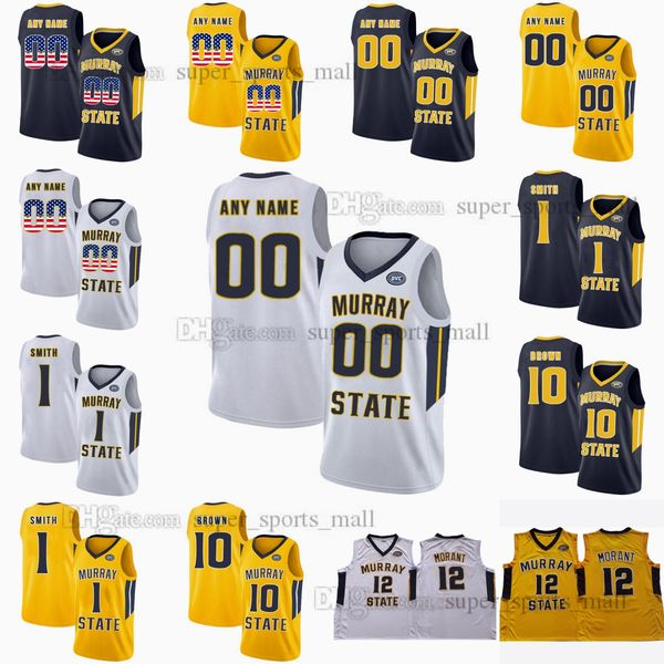 

ncaa custom xs-6xl murray state racers college basketball jerseys 10 tevin brown 0 kj williams 12 ja morant 1 daquan smith acc patch, Black;red