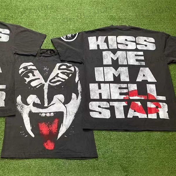 

men's t-shirts real p hellstar t-shirt devil letter print high street retro casual loose men women short sleeve t shirt summer tee t230, White;black