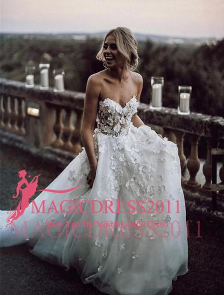 

2019 line sweetheart wedding dresses with 3d flora appliques sweep train country bridal gown custom made wedding gowns custo4889302, White