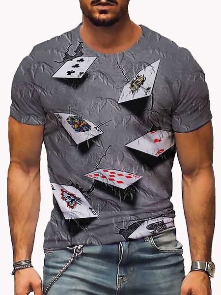 

men's t shirt patterned poker round neck short sleep gray purple yellow party daily print casual graphic tees, White;black