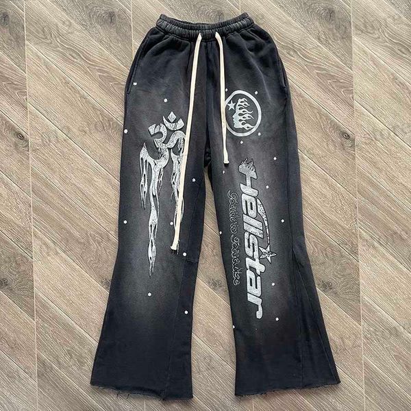 

men's pants 2023 hellstar extra large casual pants printed panel vintage wash 1 1 men's and women's sports pants t230712, Black