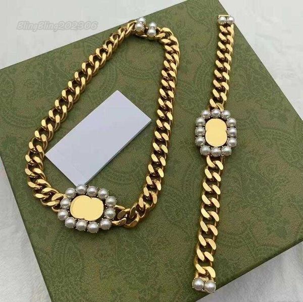 

women chain choker gold necklace designer stainless steel punk brand letter bracelets necklaces vintage hip hop pendant jewelry set, Silver