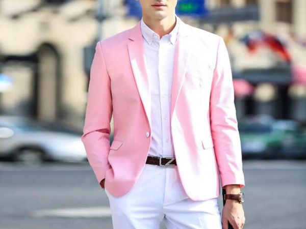 

pink men suits notched lapel one button casual prom suits slim fit blazer jacket men costume mariage homme 2 piece coatpant3007495, Black;gray