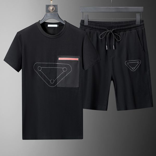 

luxury men's tracksuits designer track suit t-shirt short two piece set fashionable embroidery metal triangle label soft clothing acnk, Gray
