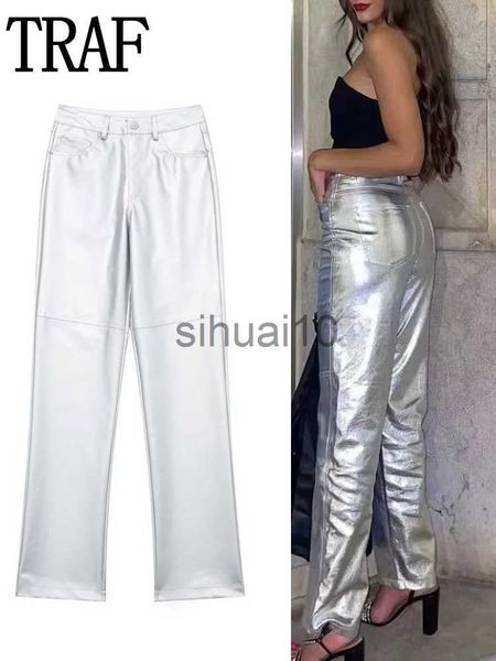 

women's pants capris traf faux leather pants for women high waist pants woman streetwear baggy pants female y2k fashion bottoms women&#, Black;white