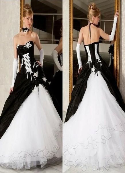 

fashion black and white wedding dresses 2018 new sweetheart applique lace up decoration bridal wedding gowns8228748