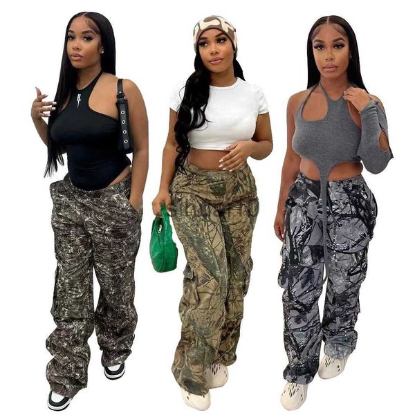 

women's pants capris echoine new camouflage print hight waist pants casual pocket cargo pants streetwear y2k trousers club fashion wome, Black;white