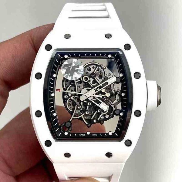 

rakish mechanical cool wrist watches tv factory rm055 mens mechanics business leisure multifunctional white ceramic tape on0 2023 new luxury, Slivery;brown