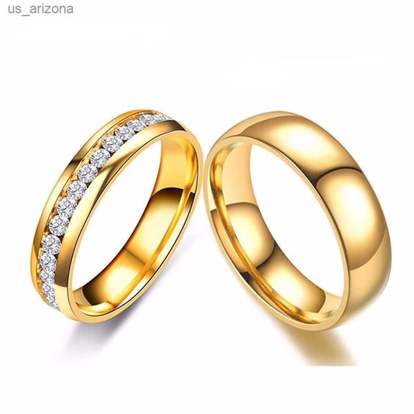 

fashion crystal stainless steel couple ring men's women's titanium steel wedding engagement ring anniversary jewelry gift l230620, Silver