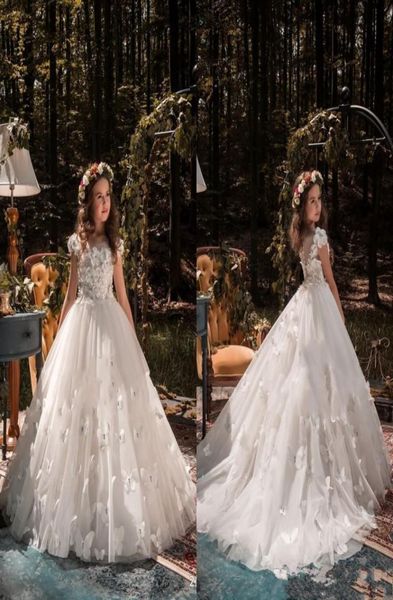 

formal occasion butterfly kids tutu flower girl dresses first communion party prom princess gown bridesmaid wedding with train2110444, White;blue