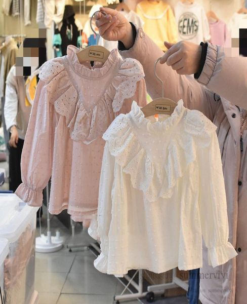 

little girls lace hollow embroidery shirt toddler kids ruffle collar flare sleeve blouse 2022 spring children falbala princess 449343, White;black