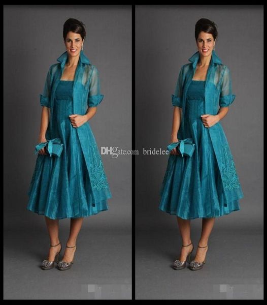 

plus size 2020 short mother of the bride jacket dresses sleeveless tea length green suits evening gowns organza2904991, Black;red