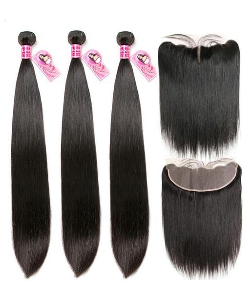 

straight human hair bundles with frontal brazilian remy hair 3bundles with 13x4 ear to ear closure 830quot middle ratio for wom2119473, Black