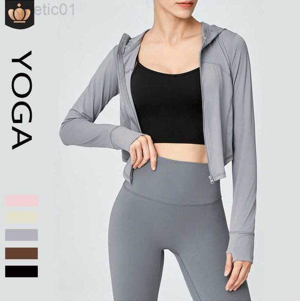 

desginer alo yoga jacket alocoat women's double layer breathable hooded cardigan dress long sleeve slim fit running top, Black;brown
