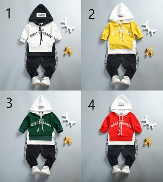 

4 style spring autumn kids cotton clothes sets baby girls boys sports hooded tshirt pants 2pcssets fashion children casual track3300868, White
