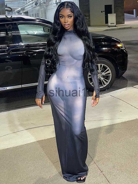 

casual dresses tie dyed print long sleeve bodycon maxi dresses for women 2023 spring fall elegant party outfit fairy grunge y2k clothes j230, Black;gray