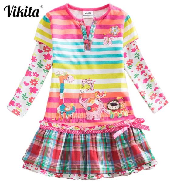 

vikita brand girls dresses kids baby striped roupa infantil dress child clothes girls deer elephant cartoon flower dresses lj200821919254, Red;yellow