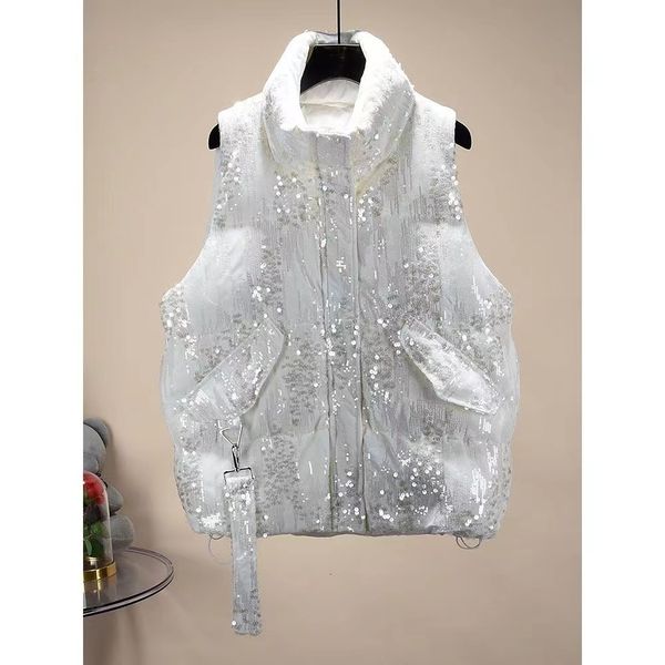 

women's jackets fashion sequins cotton down women vest coat thicken winter sleeveless jacket female windproof warm waistcoat for 230705, Black;brown