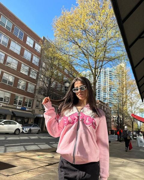 

womens hoodies sweatshirts american retro letter printing y2k cardigan sweater women spring and autumn section loose couple street style coa, Black