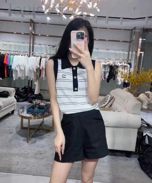 

women's tanks & camis designer 23ss womens clothing tank womens vest striped color matching lapel polo sleeveless knitted vest clothes, White