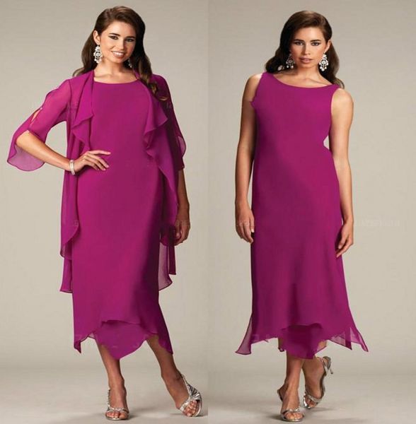 

plus size mother of the bride dresses with jacket chiffon jewel neck tea length mother groom dress evening gowns9546682, Black;red