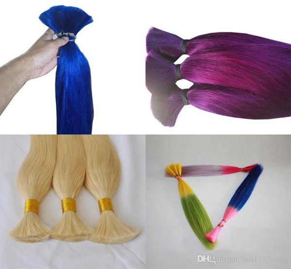 

selling straight human mini braiding hair no weft 100 unprocessed brazilian purple blonde color blue human hair bulk4833634, Black