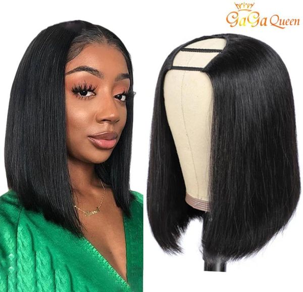

whole u part bob human hair wigs for black women 150 density full machine made short u part wig remy hair2921080, Black;brown
