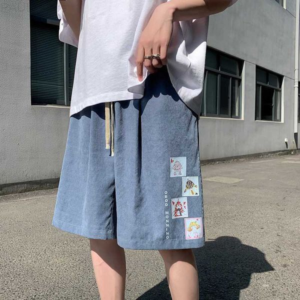 

men's shorts syuhgfa ice silk men graphic fashion brand loose trunks elastic waist summer casual streetwear male knee length pants l230, White;black