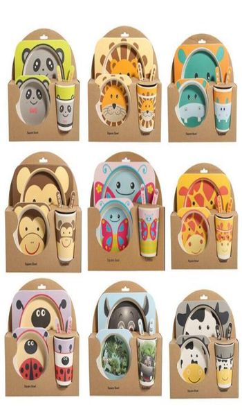

bamboo fiber children039s tableware set creative cartoon bowl divided tray spoon fork cup fivepiece gift tableware set4099627