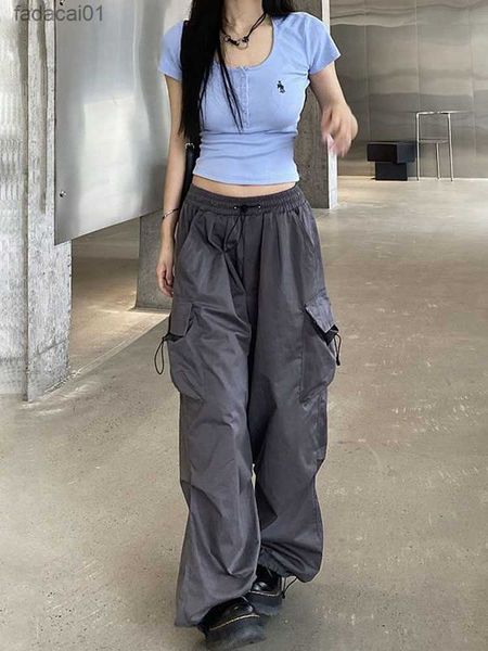 

houzhou vintage parachute cargo pants women y2k streetwear bf fashion trousers oversize jogging techwear sweatpants harajuku l230621, Black;white